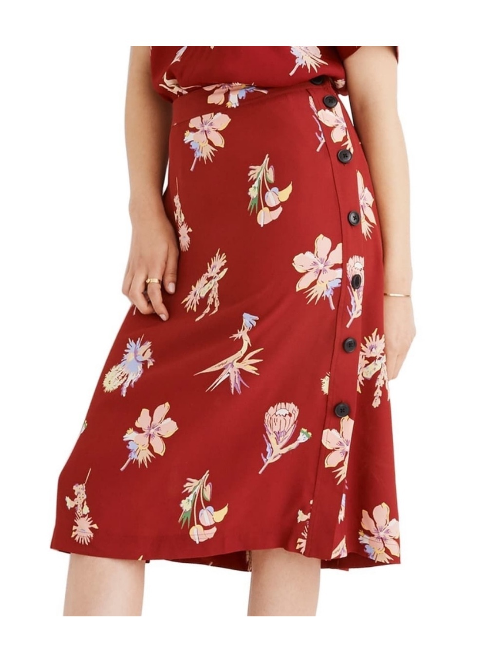 Madewell Birds of Paradise Side-Button Midi Skirt Size 2
